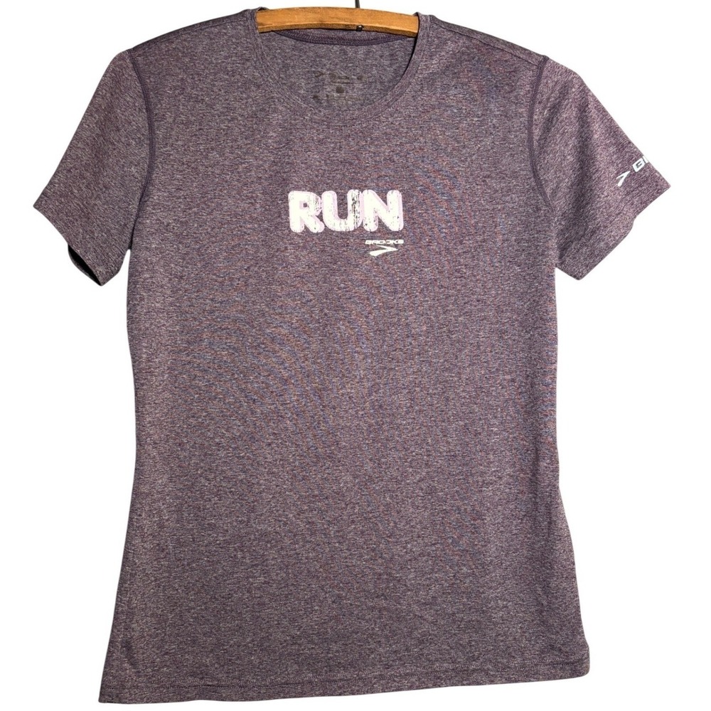 Brooks Womens M‎ Run Graphic T-Shirt Heather Purple Short Sleeve Active Top
